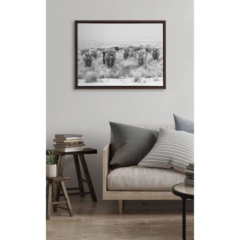 Kate and Laurel Sylvie Herd of Highland Cows Black and White Framed Canvas by The Creative Bunch Studio