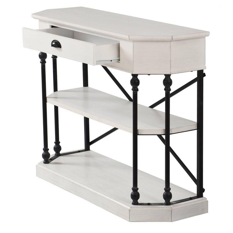 Clipped Corner Console Table with 2 Shelves and Center Drawer White - StyleCraft: Modern Hardwood Entryway Storage