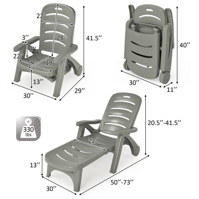 Gray Adjustable Outdoor Chaise Lounge with Arms and Wheels