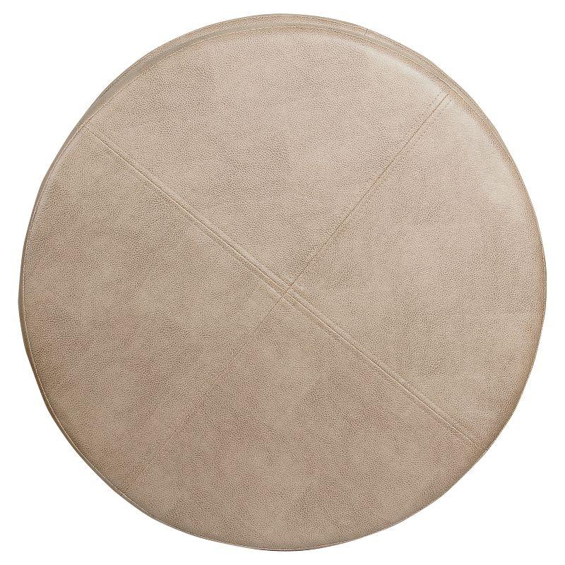 Taupe Faux Leather Round Ottoman with Storage - 24"