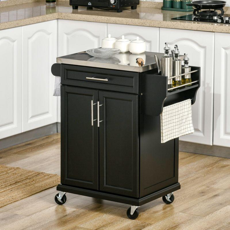 HOMCOM Rolling Kitchen Island Utility Trolley, Storage Cart on Wheels With Drawer