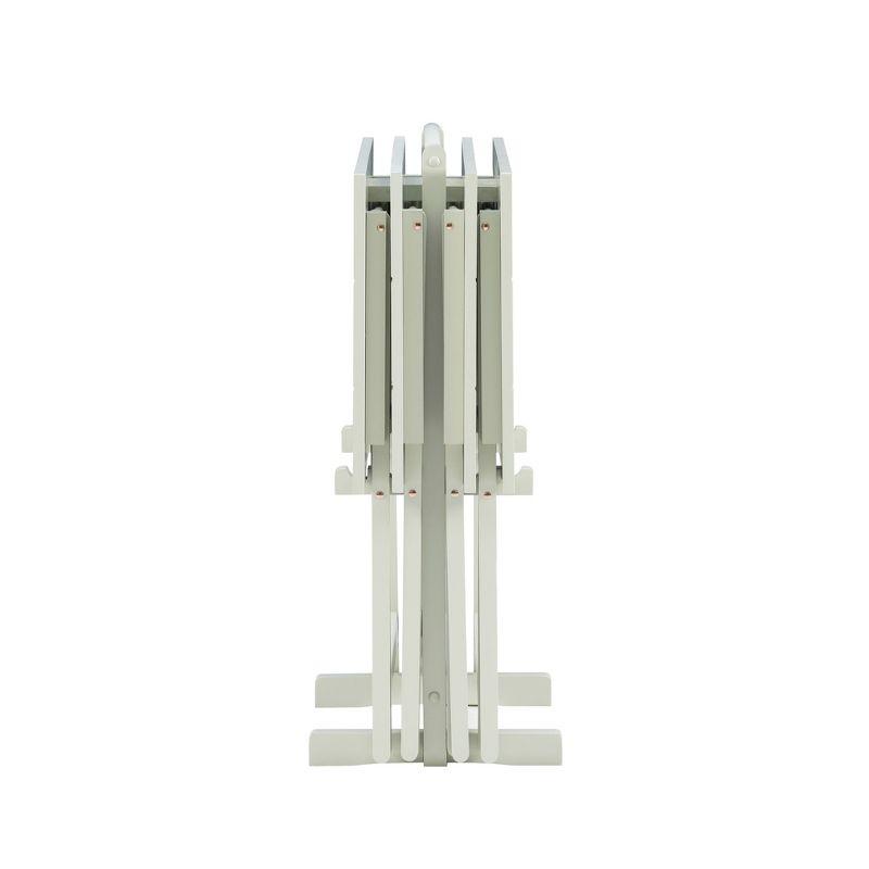 Linon Set of 4 26.4" Compass Finish Plank Tray Tables with Matching Stand Light Gray: Acacia & Rubberwood, Foldable