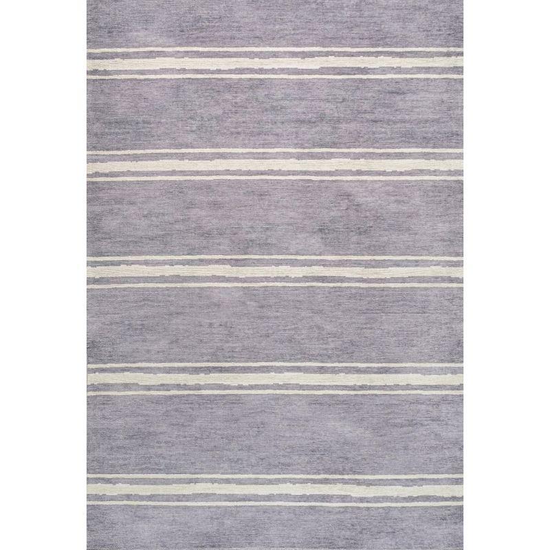 Lavender Ivory Stripe Machine-Washable Rectangular Area Rug