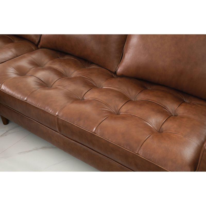 Hobbes Mid-Century Top-Grain Leather Brown Sectional Sofa