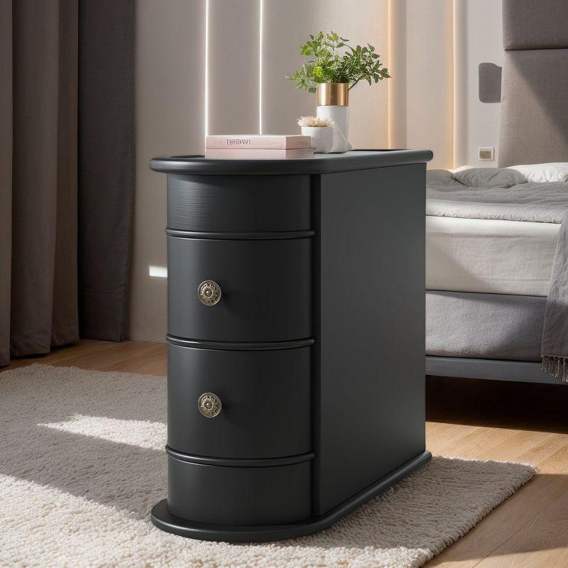 Hommoo Wood Narrow Nightstand with 2 Drawers Black