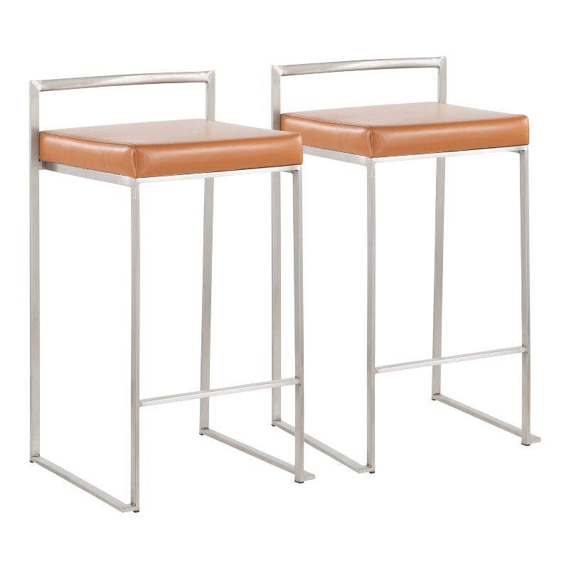 Set of 2 Fuji Stackable Counter Height Barstools Leather/Steel - LumiSource