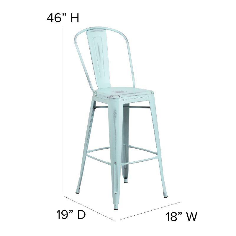 Flash Furniture Carly Commercial Grade 30" High Green-Blue Metal Indoor-Outdoor Barstool with Back with Gray Poly Resin Wood Seat