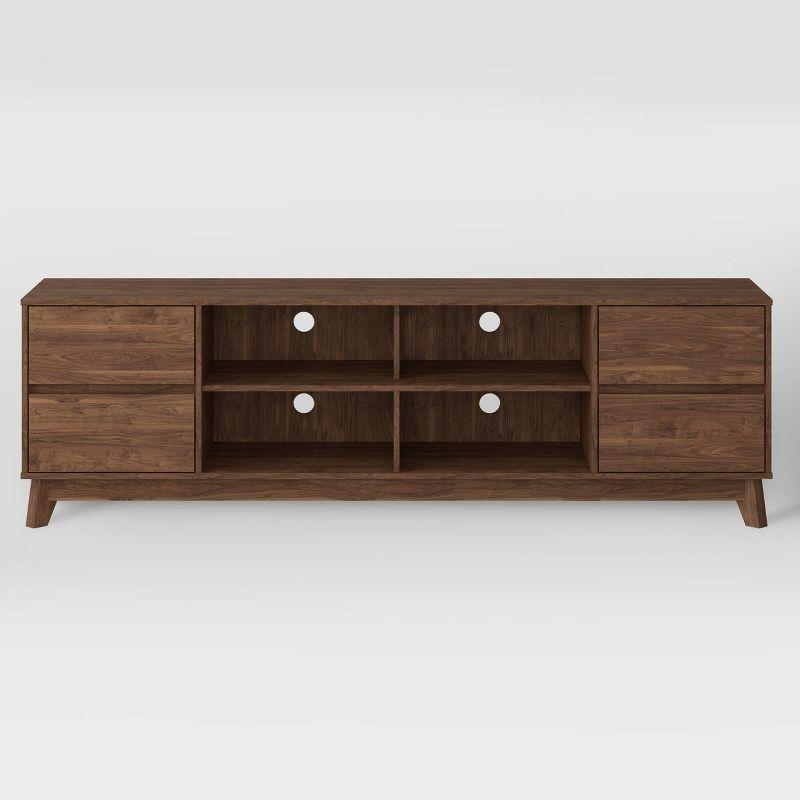Hollywood Wood Grain TV Stand for TVs up to 85" with Drawers Brown - CorLiving: Mid-Century Modern Media Console
