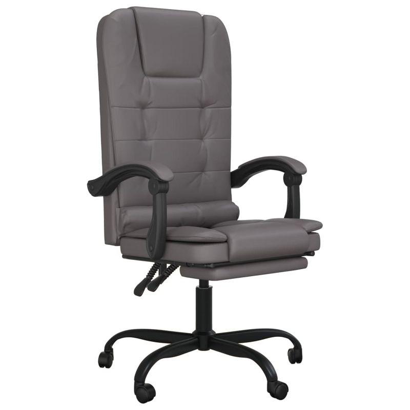 Gray Faux Leather Reclining Massage Office Chair with Silver Finish