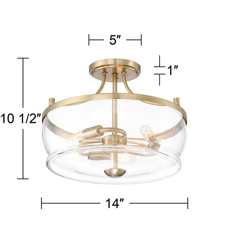 Possini Euro Design Alia Modern Ceiling Light Semi Flush Mount Fixture 14" Wide Warm Brass 3-Light Clear Glass Shade for Bedroom Living Room Hallway