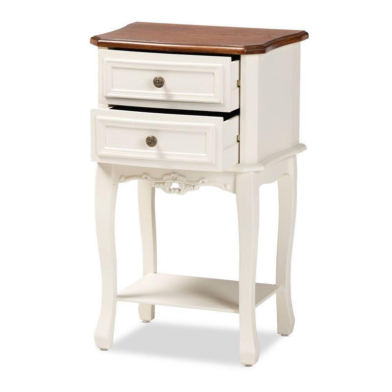 2 Drawer Darla Wood Nightstand White/Cherry Brown - Baxton Studio: Traditional Bedside Table with Anti-Tip Hardware