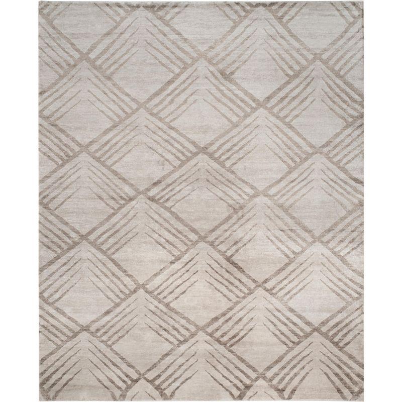 Silver Geometric Hand-Knotted Wool Area Rug, 8' x 10'