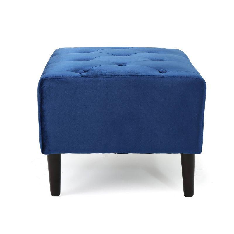 Kimiko Tufted Ottoman Navy - Christopher Knight Home: Modern Velvet Footstool, Wood Frame, Spot Clean