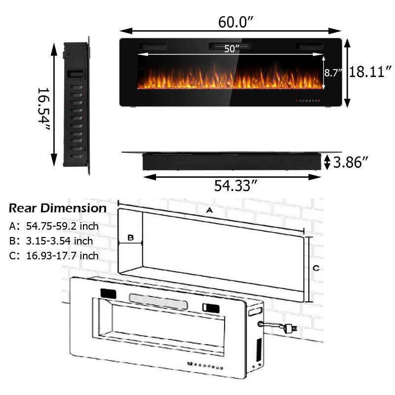 Tangkula 60" Recessed Electric Fireplace 750W/1500W heater in Wall Remote Control w/Timer Available Flame Color