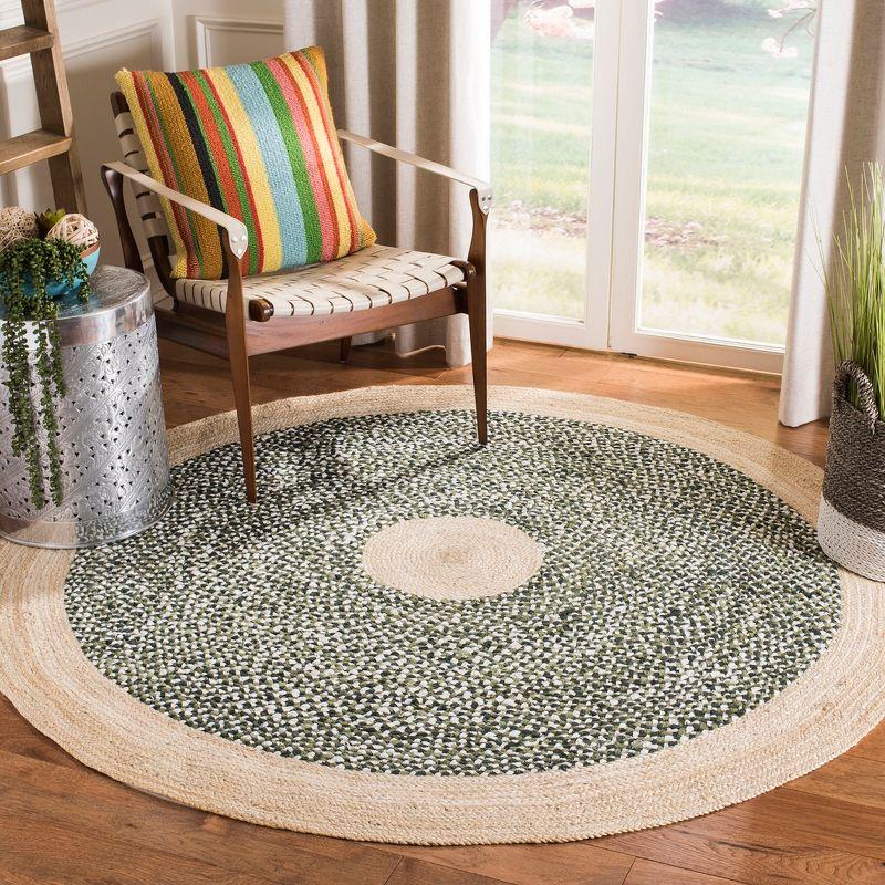 Green and Natural Round Handwoven Cotton Rug, 3' x 3'