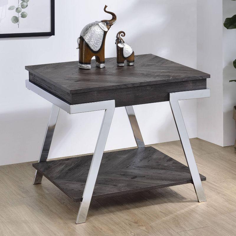 Roma Contemporary Dark Gray Wood & Chrome Rectangular End Table