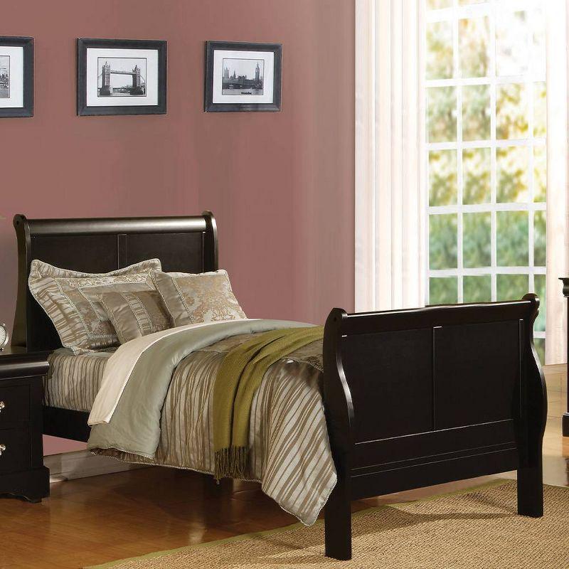 85" Full Bed Louis Philippe Bed Black - Acme Furniture: Linen Upholstery, Wood Frame, Finials Design