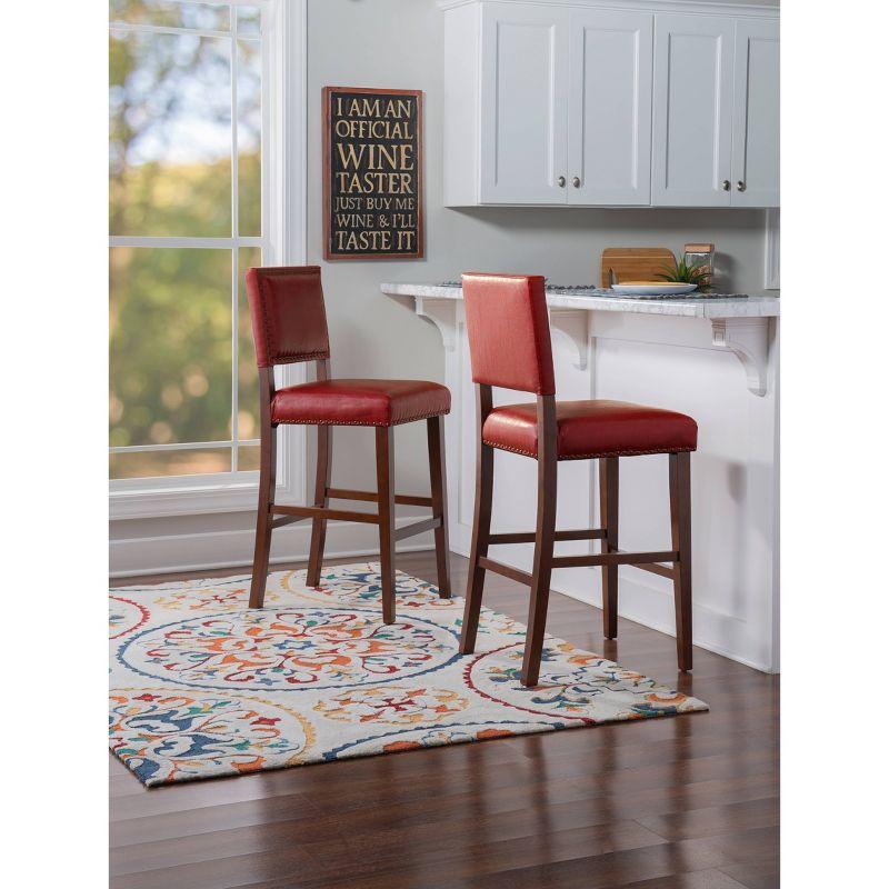 Walnut Finish Red Leather 30" Brook Barstool with Nailhead Trim