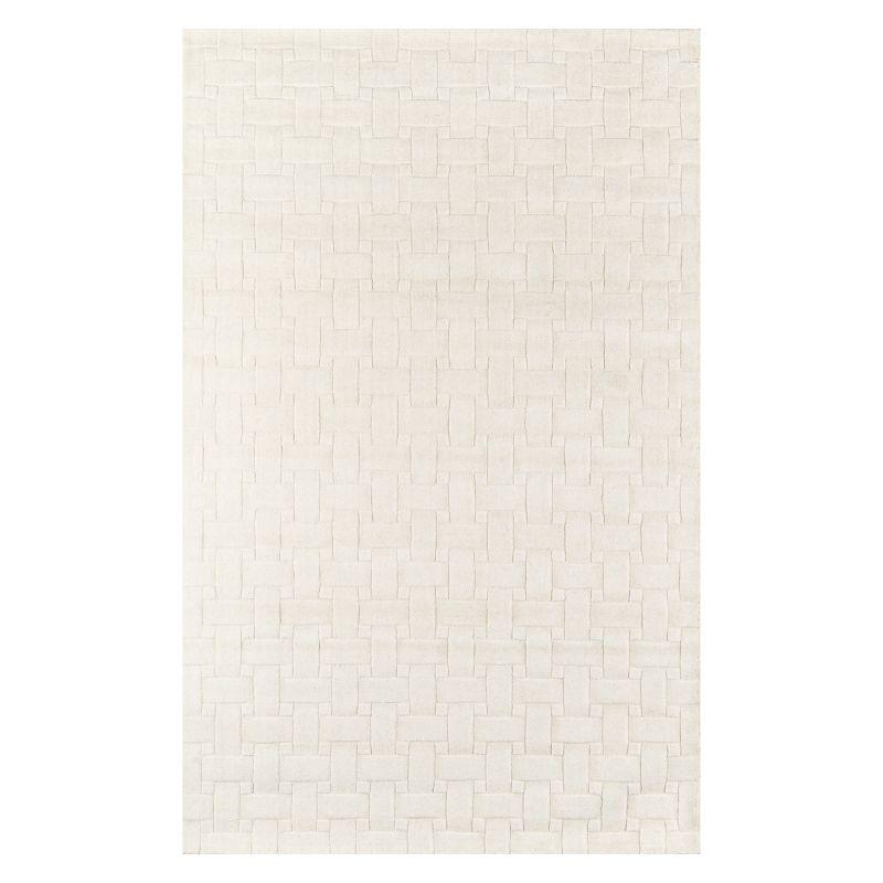 Ivory Basketweave 100% Wool Rug - Momeni