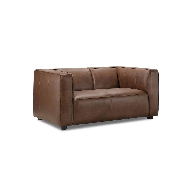 Otto 72'' Camel Genuine Leather Tuxedo Sofa with Wood Accents