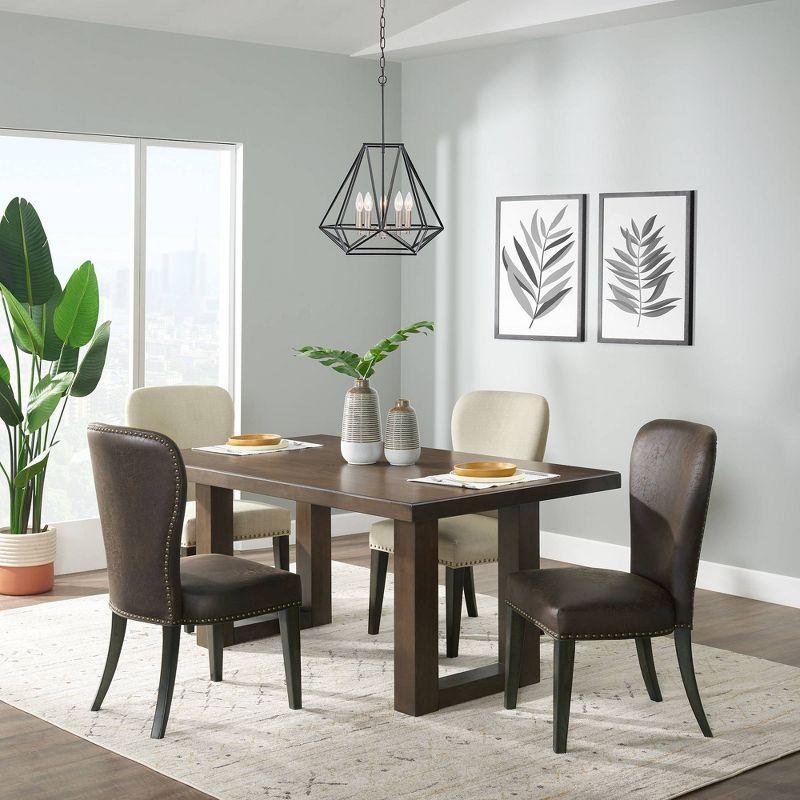 Set of 2 Savoy Upholstered Dining Armless Chairs Cream - Alaterre Furniture: Faux Leather, Nailhead Detail, Rubberwood Frame