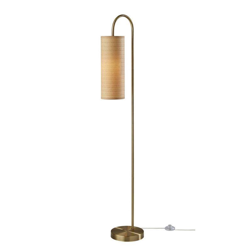 Antique Brass Floor Lamp with Natural Woven Paper Shade