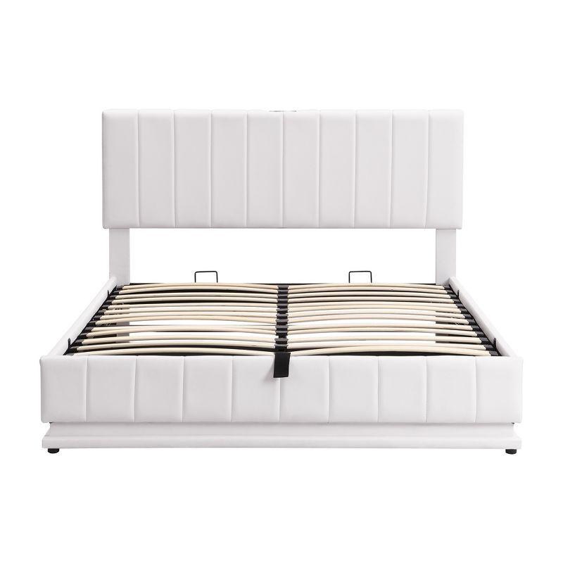 Full/Queen Size Lift Up Storage Bed With Storage Space&16-Color LED Light, Modern Platform Bed Frame With Sockets And USB Ports