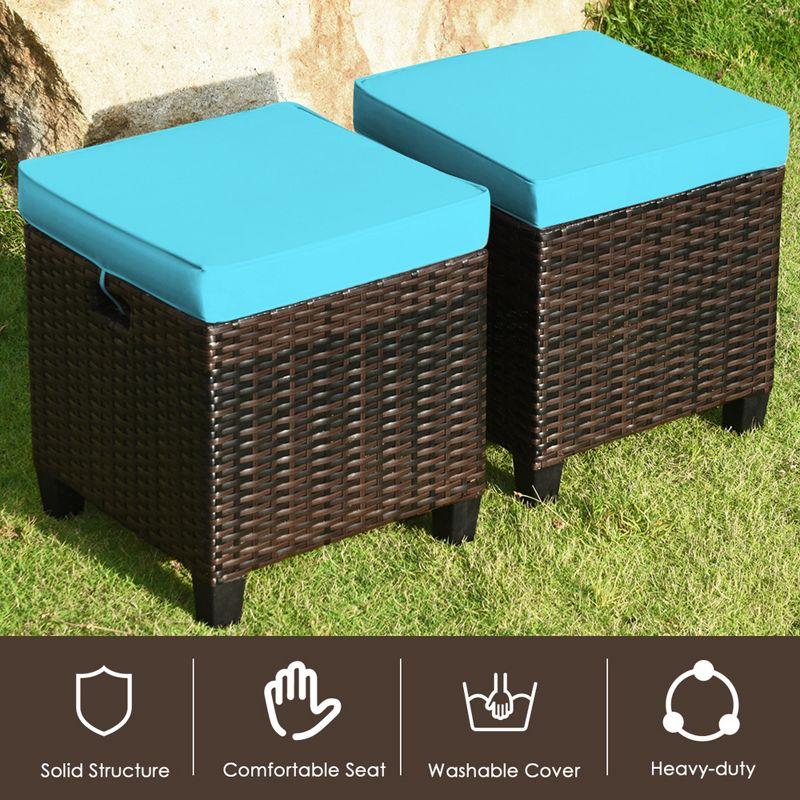 Costway 2PCS Patio Rattan Ottoman Cushioned Seat w/ Foot Rest Turquoise