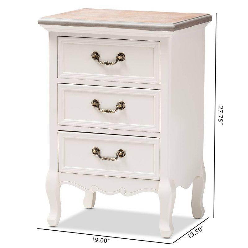 Capucine Two-Tone Natural Whitewashed Oak Finished Wood 3 Drawer Nightstand White - Baxton Studio