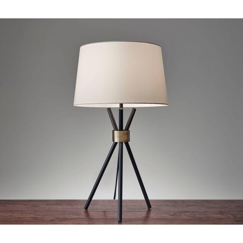 Black Tripod Table Lamp with Brass Accent and Linen Shade