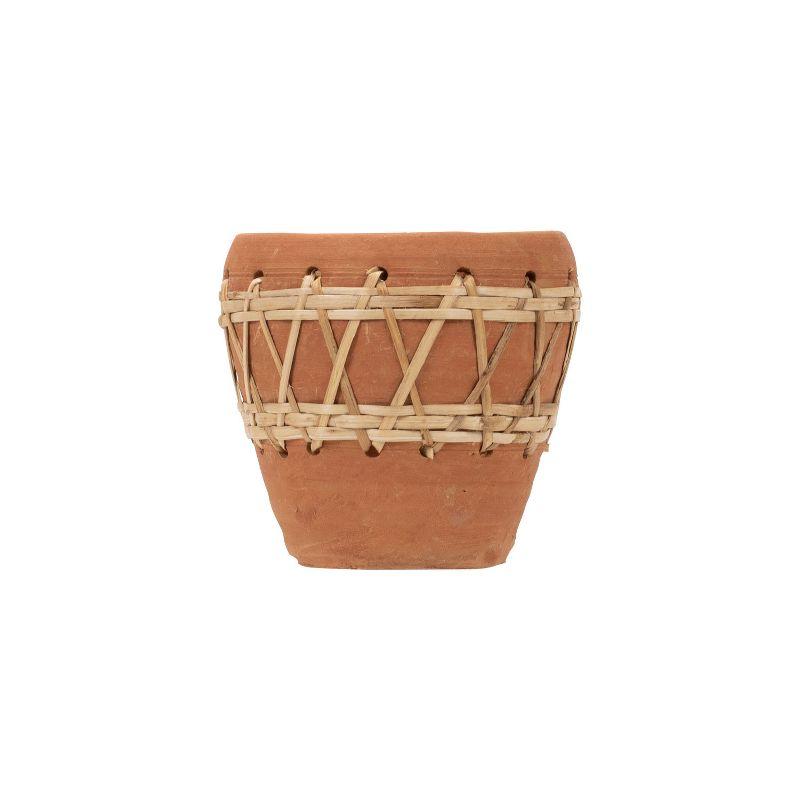 Natural Terracotta and Woven Rattan Planter, 7.25"