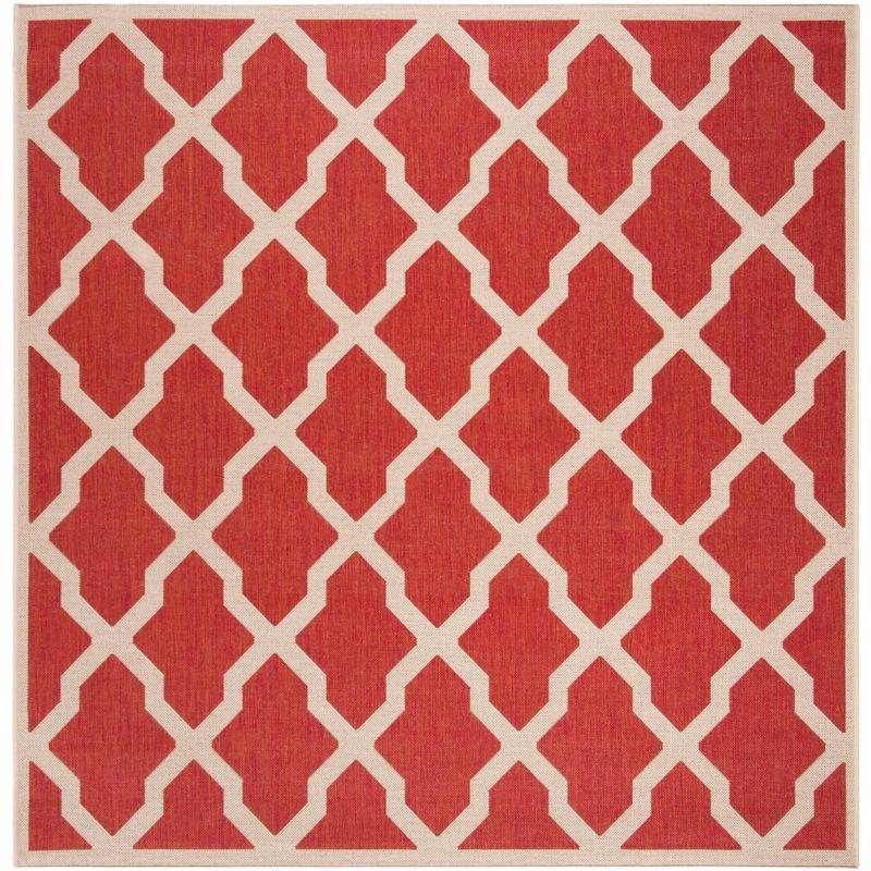 Beach House BHS122 Power Loomed Indoor/Outdoor Area Rug - Red/Creme - 6'7"x6'7" - Safavieh