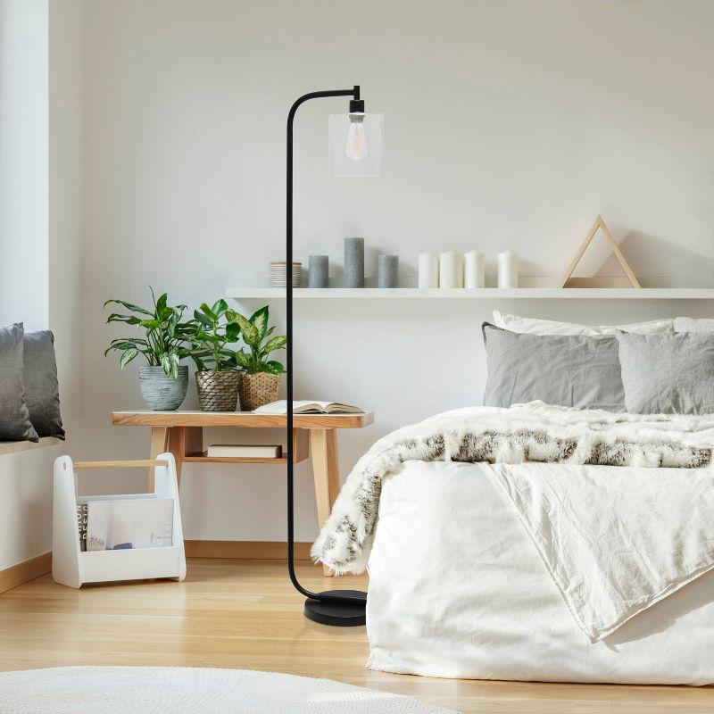 Antique Style Industrial Iron Lantern Floor Lamp with Glass Shade Black - Simple Designs: ETL Listed, 60W, Metal Body