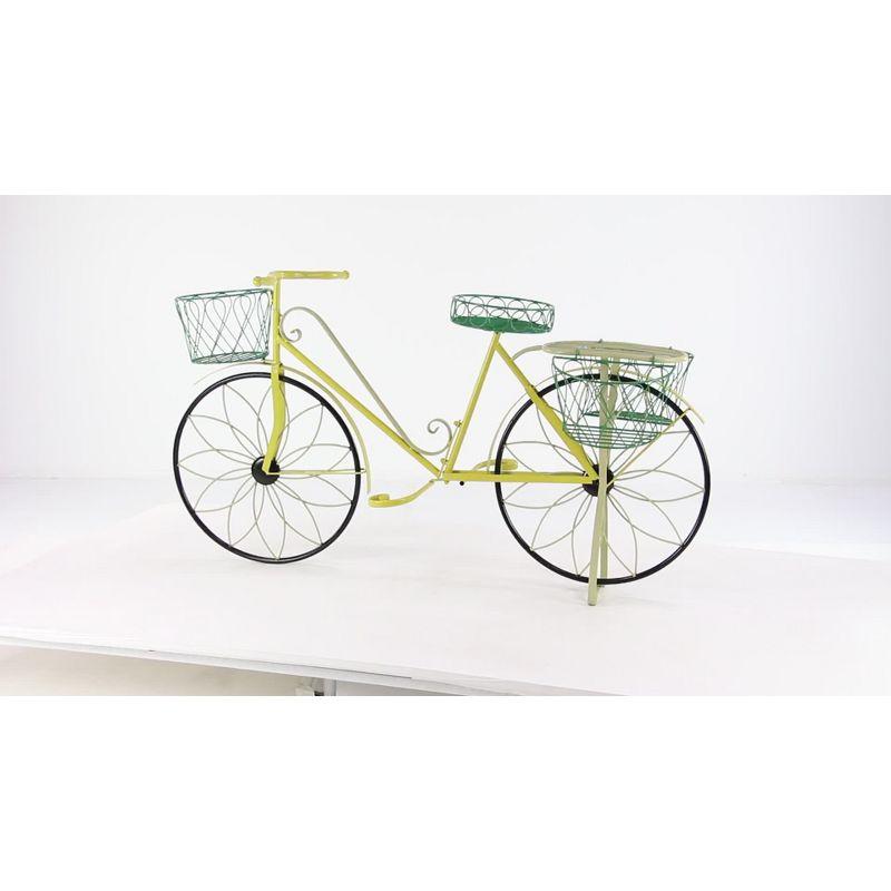 32" Traditional Iron Novelty Bicycle Plant Stand Yellow - Olivia & May: Metal Planter Pedestal, Weather-Resistant