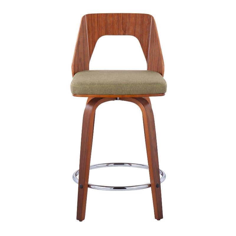 Mid-Century Modern Green Walnut Swivel Counter Stool, Set of 2