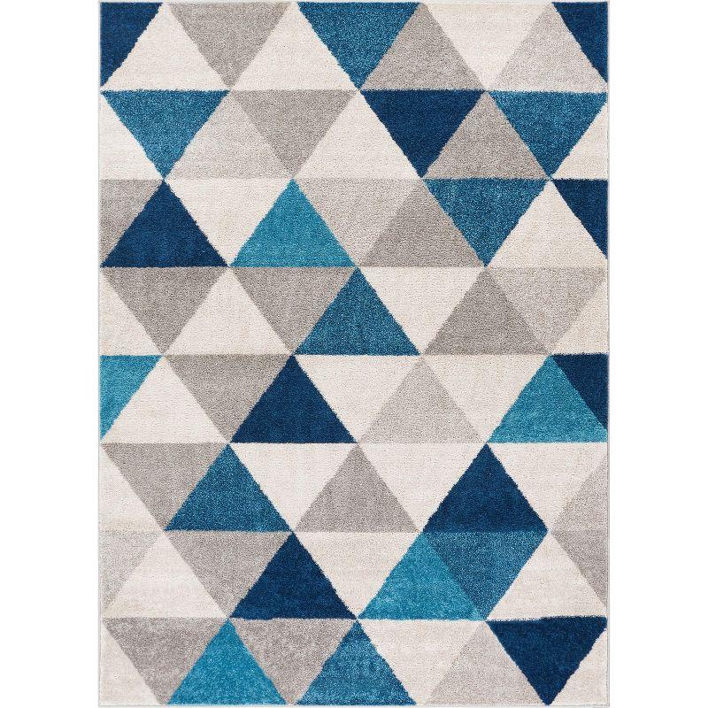 Modern Geometric Blue Synthetic 5' x 7' Easy-Care Area Rug