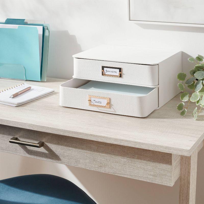 2 Drawer Decorative Fabric Box Ivory - Brightroom™: Rectangle, Off-White, Paper & Polyester, Spot Clean, 6"x10"x13"