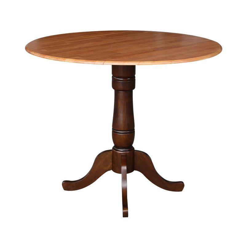 35.5" Brevin Round Dual Pedestal Drop Leaf Dining Table Cinnamon/Espresso - International Concepts: Compact, Counter Height