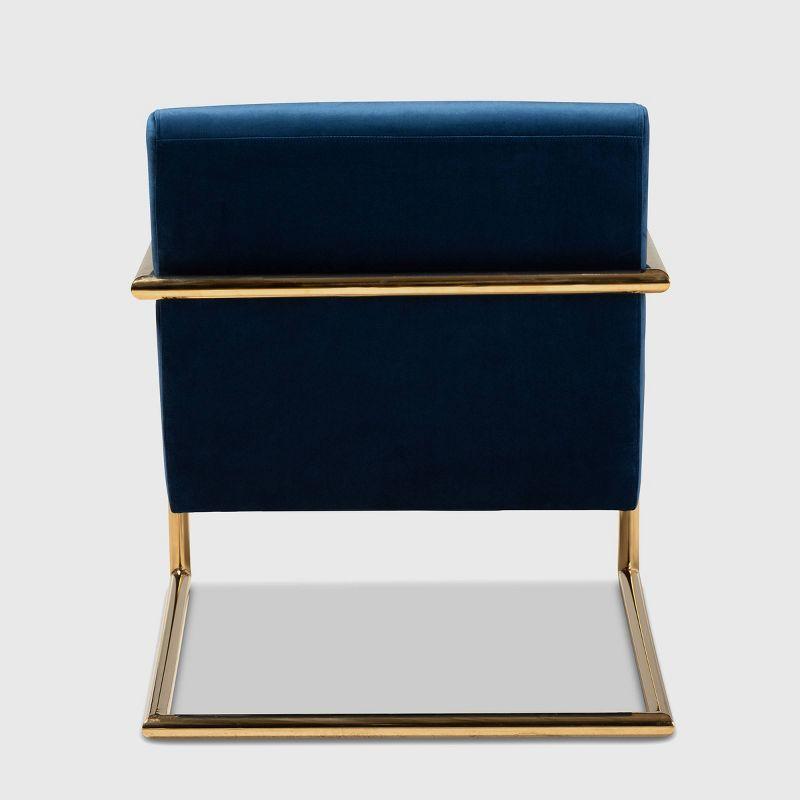 Mira Velvet Upholstered Metal Lounge Chair Navy Blue/Gold - Baxton Studio: Plush Seating for Home Office, No Assembly Required