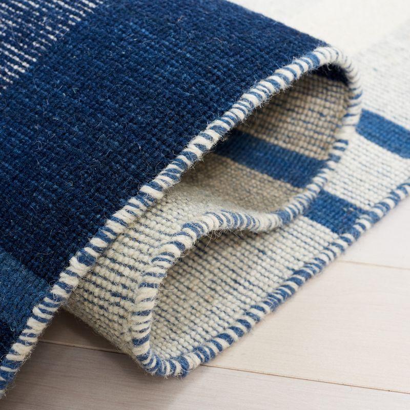 Blue and Beige Striped Wool Flat Woven Area Rug