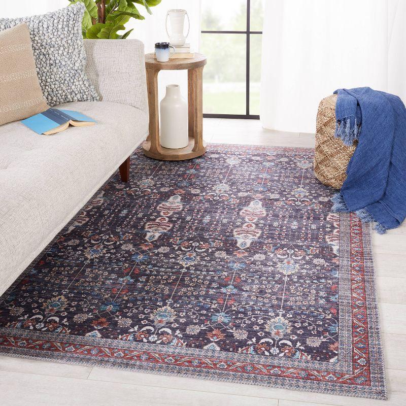 Calla Blue and Red Hand-Knotted Synthetic Area Rug