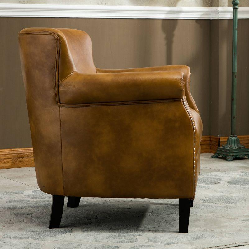 Comfort Pointe Holly Club Chair Camel: Upholstered Nailhead Trim, Faux Leather, Sturdy Wood Frame