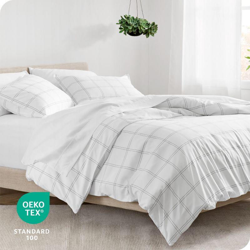 Twin/Twin XL Modern Plaid - White/Grey Double Brushed Duvet Set by Bare Home