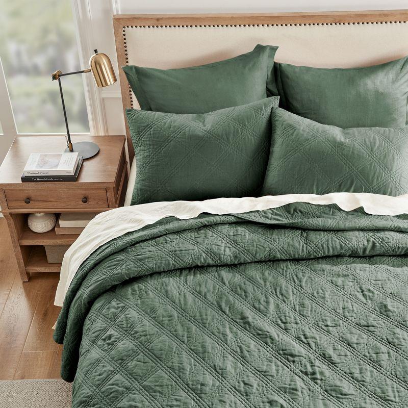 Washed Linen Green Forest Std Quilted Sham w/Flange - Levtex Home