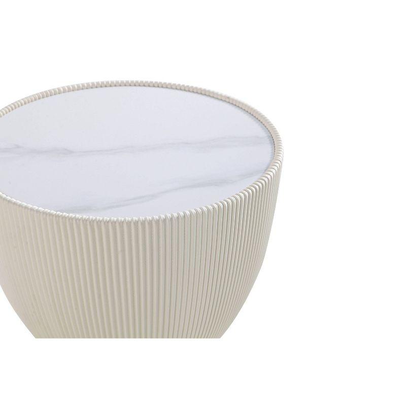 Manhattan Comfort Set of 2 Anderson Leatherette End Tables with Faux Marble Tabletop Cream: Round, No Assembly, Modern Style