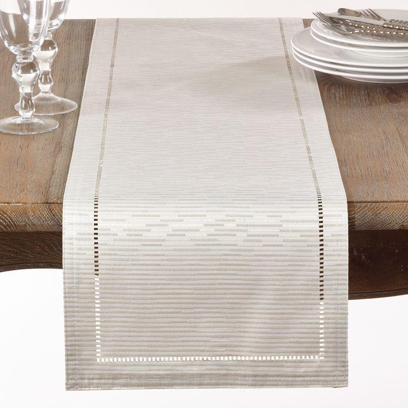 Gray Geometric Hemstitched Polyester Table Runner