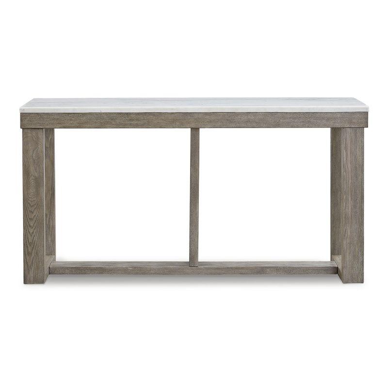 Beige and White Rectangular Wood and Stone Sofa Table