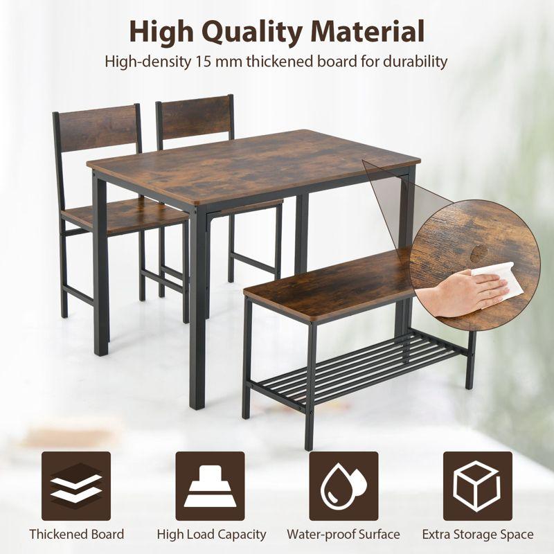 Costway Dining Table Set for 4 Rectangular Table with 2 Chairs, 1 Bench, Storage Racks Rustic Brown/Grey