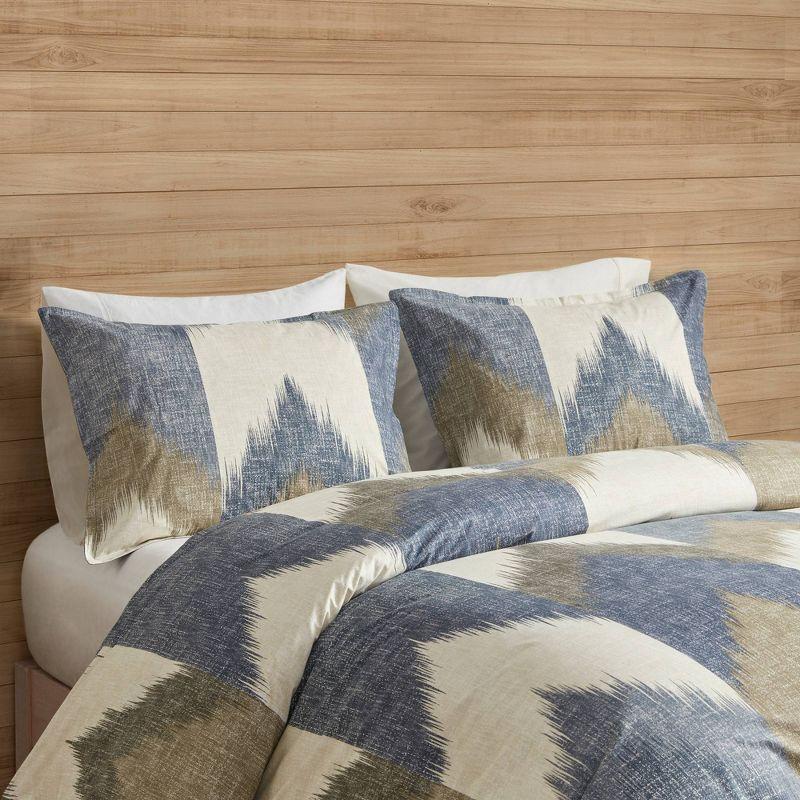 Full/Queen Navy Cotton Ikat Chevron Duvet Cover Set