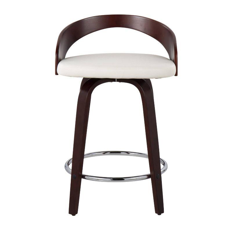 Set of 2 Grotto Upholstered Counter Height Barstools White/Cherry - Lumisource: Swivel, Chrome Footrest, Wood Legs